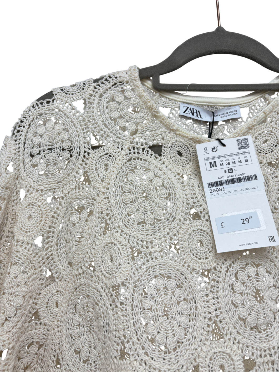 ZARA Cream Crochet Top UK M