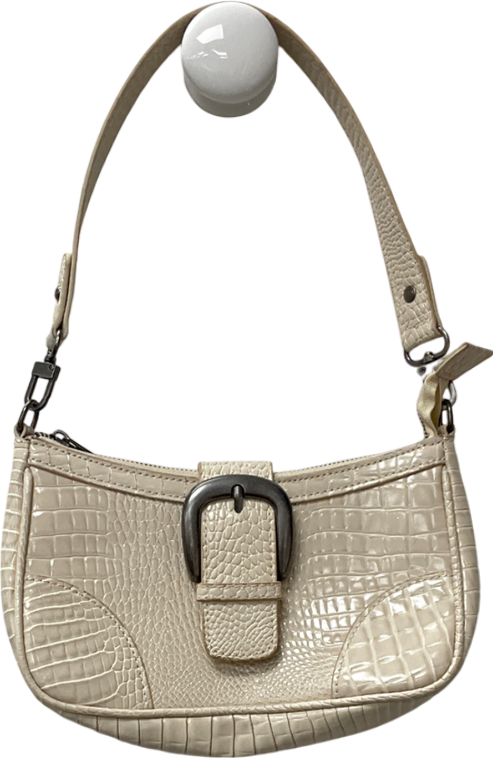 Urban Outfitters Cream Buckle Accent Croc Shoulder Bag One Size