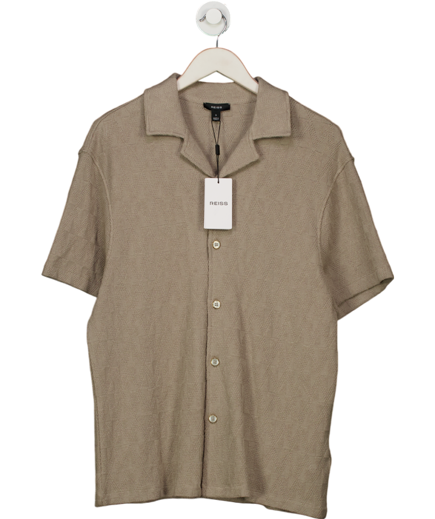 REISS Ackling Cotton Textured Cuban-collar Shirt In Mink Brown UK S