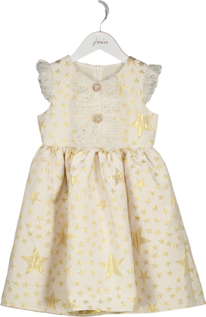 RACHEL RILEY Cream Girls Gold Star Jacquard Dress 8 Years