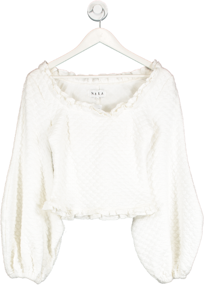 Nala White Quilted Oversize Sleeve Top UK XS