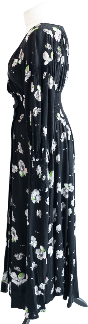 Free People Black Floral So Sweetly Midi Dress UK S