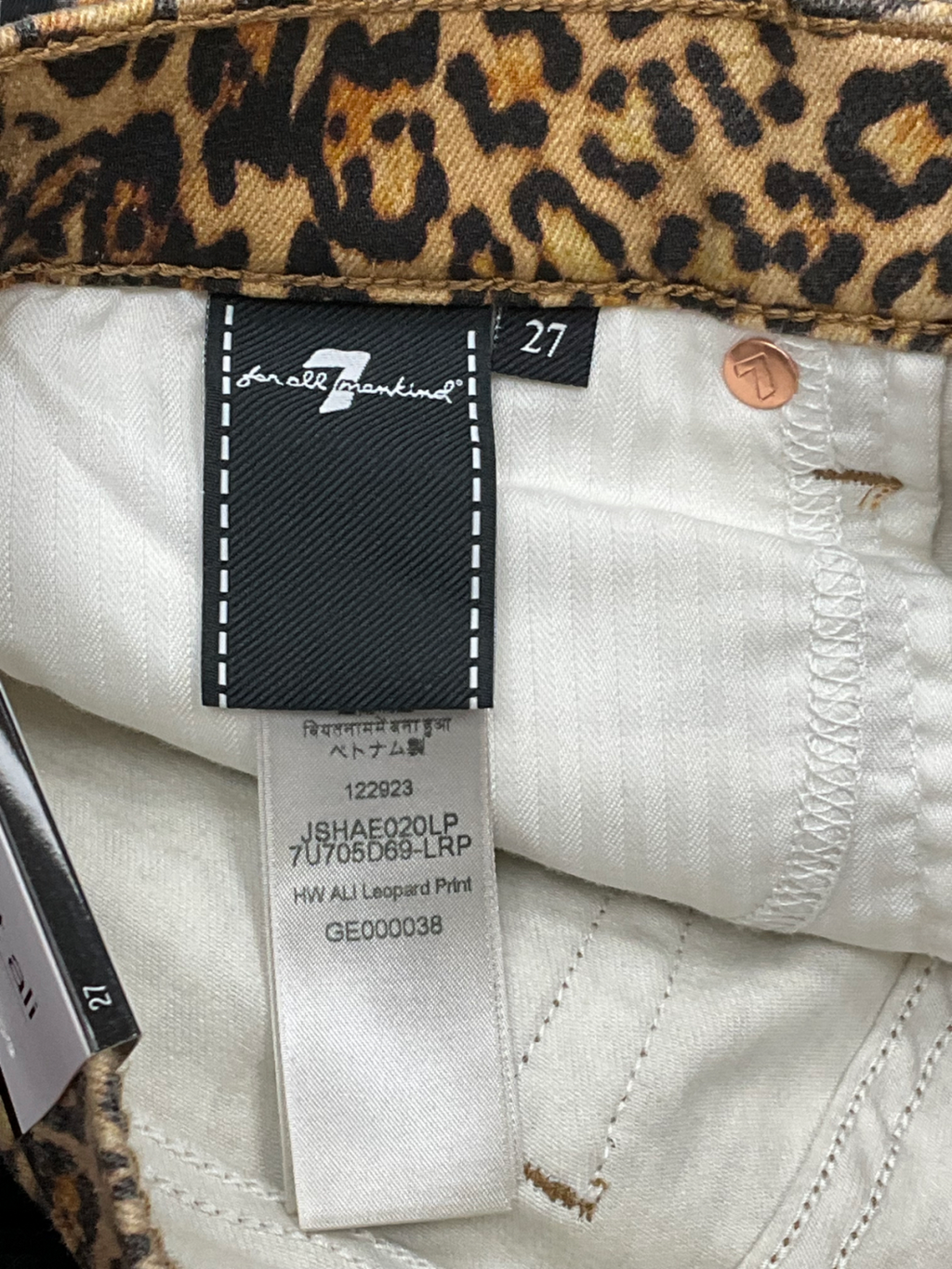 7 For All Mankind Leopard Print Flared Jeans UK W27