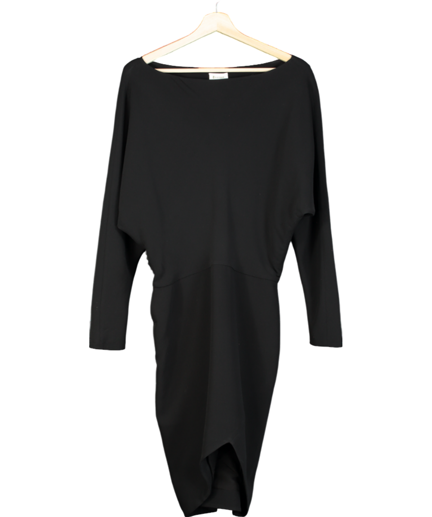 Lily Silk Black Long Sleeve Gathered Silk Mini Dress UK 10