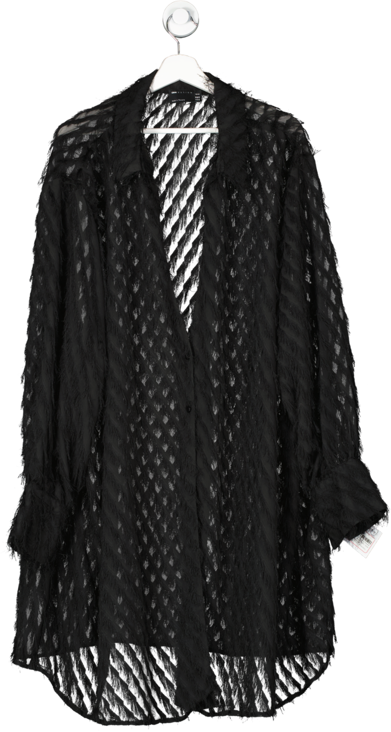 ASOS Black Curve Slouchy Shirt Mini Dress In Fluffy Textured Fabric UK 28