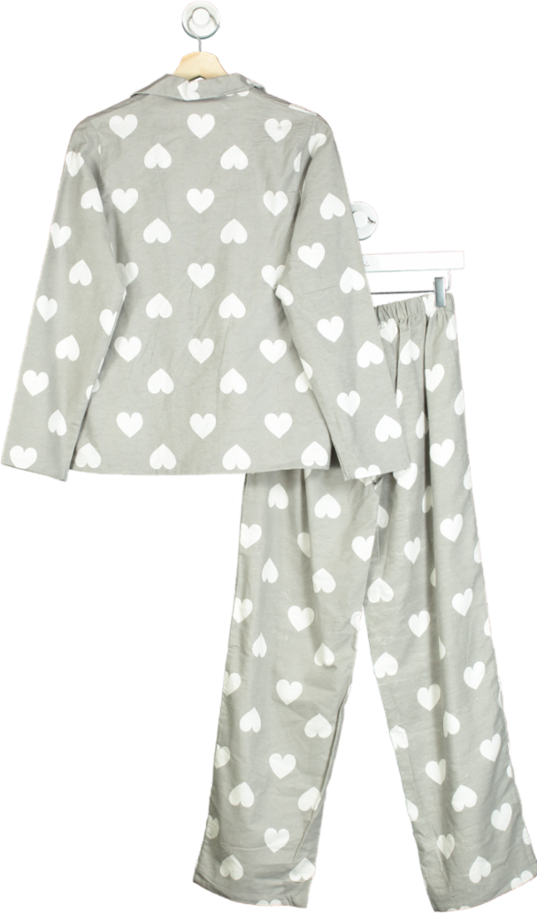 Grey Heart Print Brushed Cotton Pyjamas in gift bag  UK 16-18