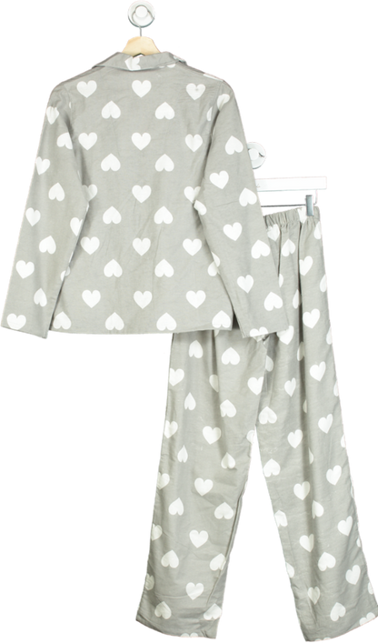 Grey Heart Print Brushed Cotton Pyjamas in gift bag  UK 16-18