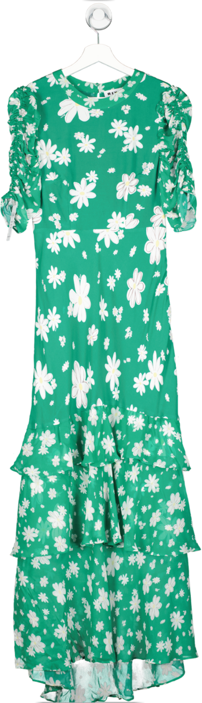 Rixo Green Evelyn Silk-mix Midi Dress UK 6