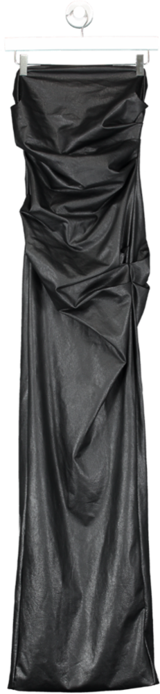 Naked Wardrobe Black Faux Leather Ruched Bandeau Dress UK 10