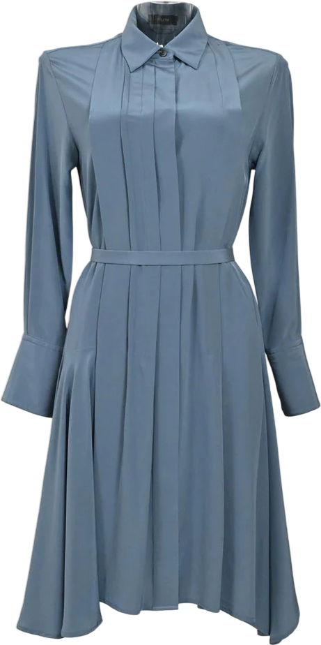 JOSEPH Dusty Blue 100% Silk Crêpe De Chine A-line Shirt Dress Fr42 UK 14