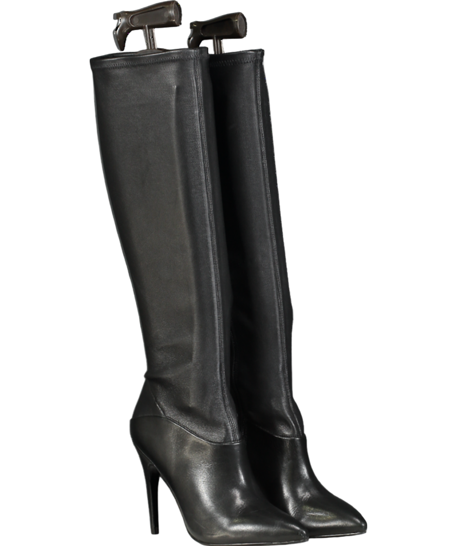 REISS Black Knee High Stretch Leather Boots UK 6 EU 39 👠