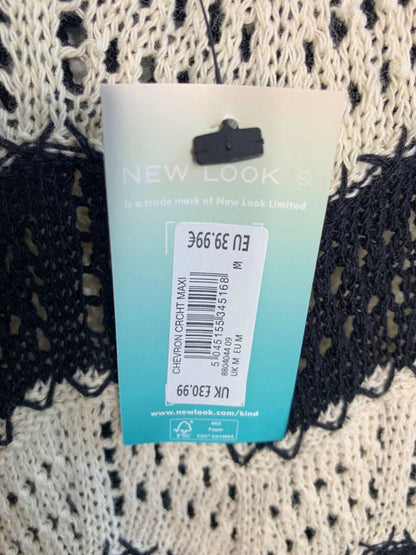 New Look Black and White Chevron Crochet Maxi Dress M
