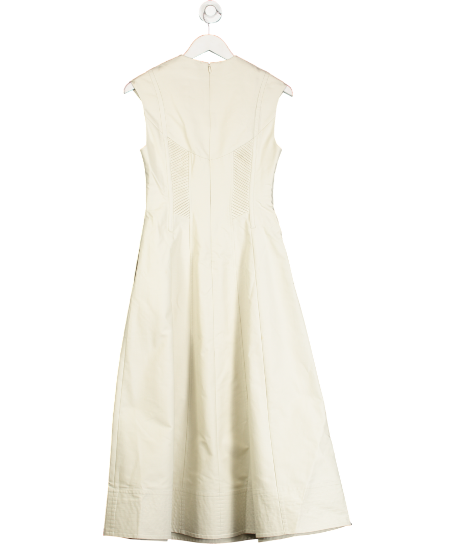 Karen Millen Cream Tailored Cotton Pintuck Grosgrain Corset Maxi Dress UK 8