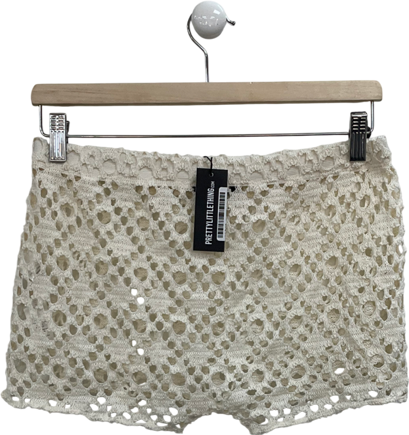 PrettyLittleThing Cream Crochet Look Hot Pants UK 10