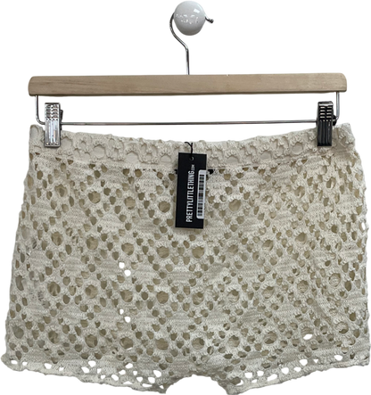 PrettyLittleThing Cream Crochet Look Hot Pants UK 10