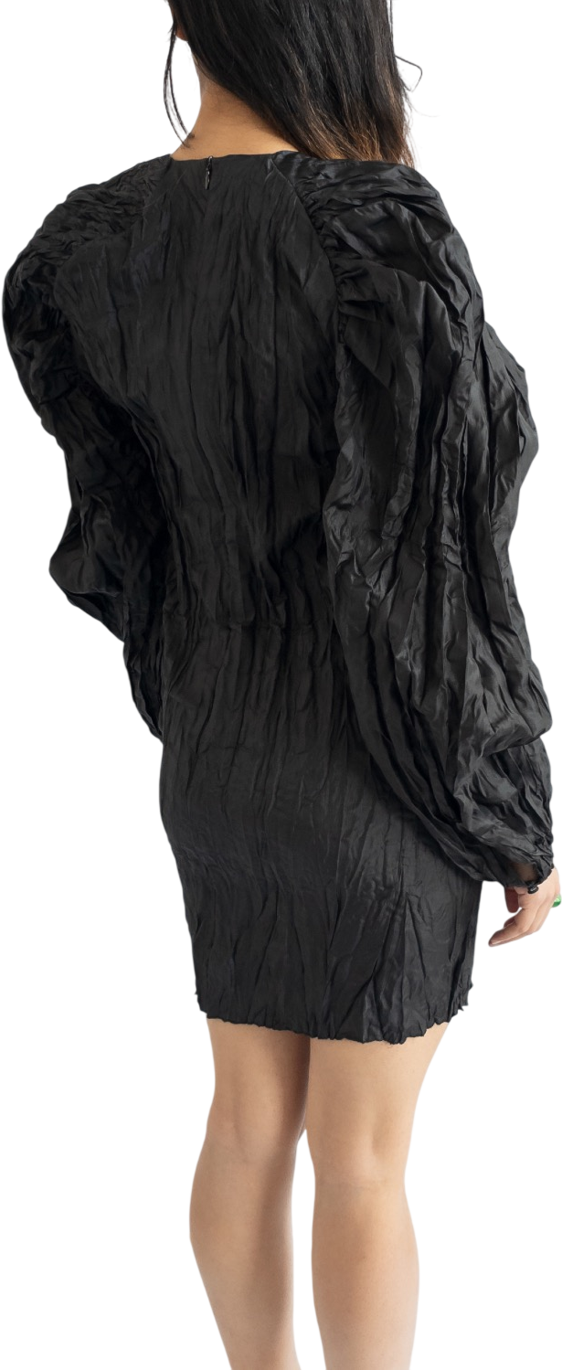 Rotate Birger Christensen Black Plissé-sateen Mini Dress Eu34 UK 6