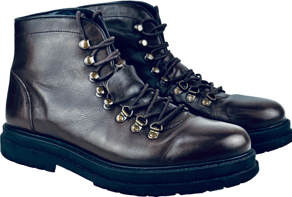 GOODWIN SMITH Dark Brown Luxury Italian Leather Lace Up Boots UK 10 EU 44 👞