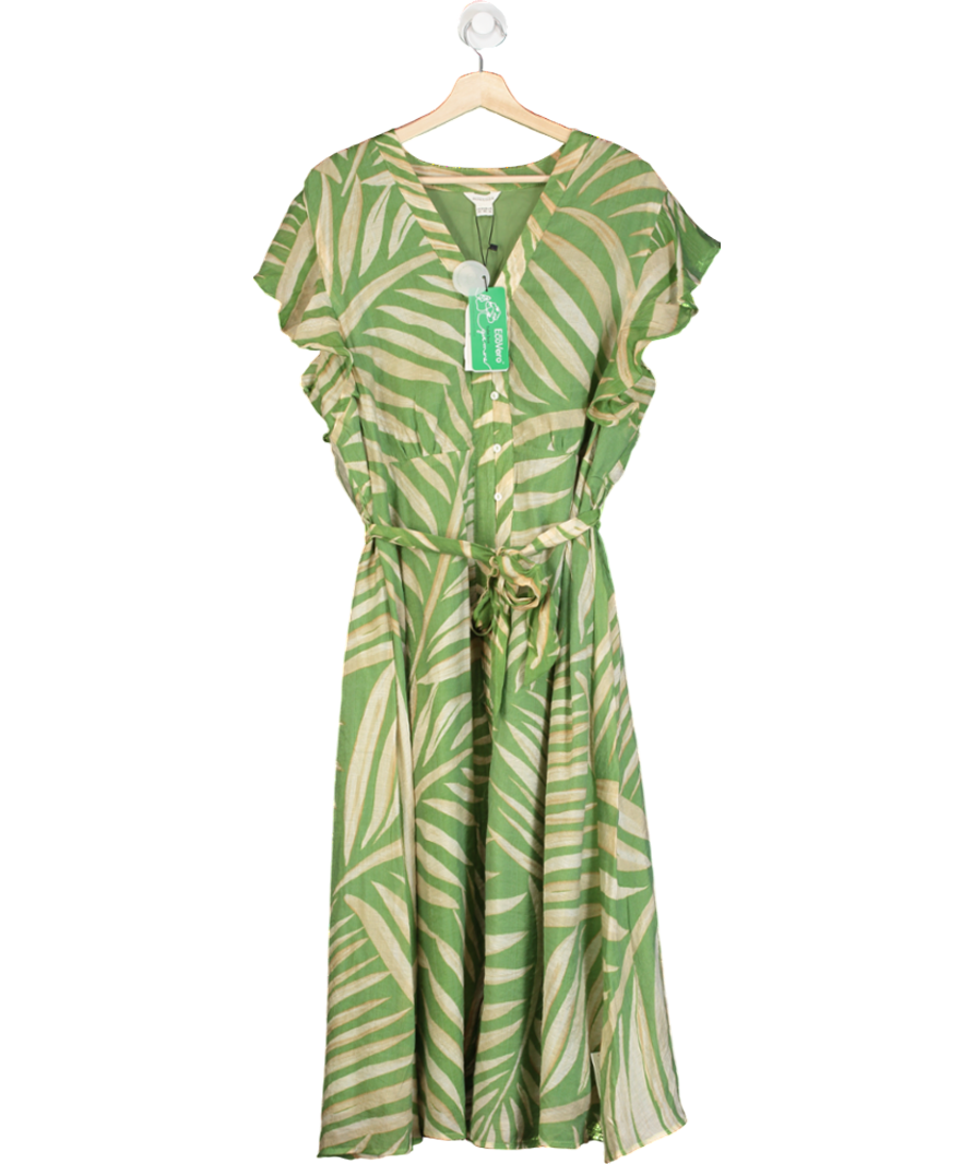Monsoon Green Parmella Print Ruffle Dress UK 20