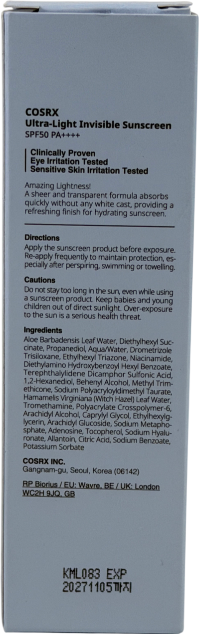 COSRX Ultra Light Invisible Sunscreen Spf 50 Pa++++ 50ml