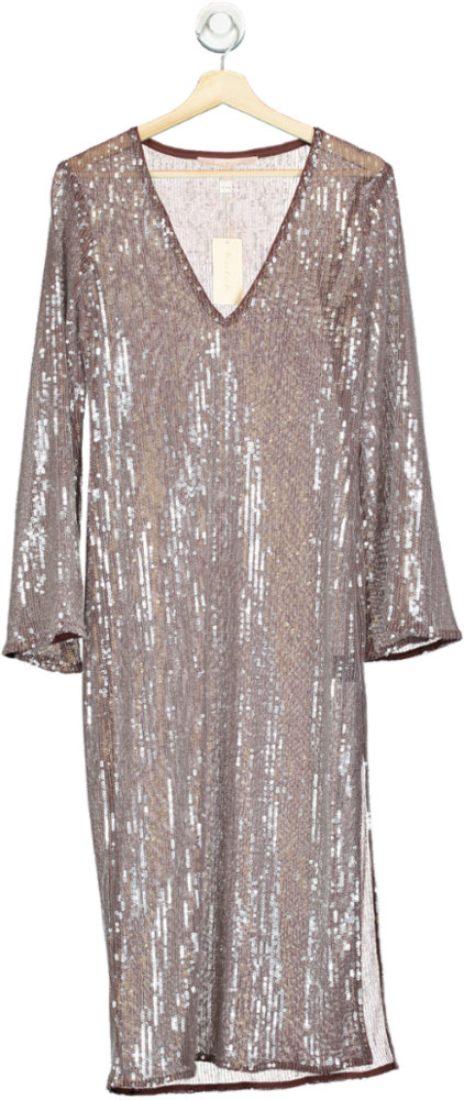 hutch Brown Demi Sequin Long Sleeve V-neck UK XS