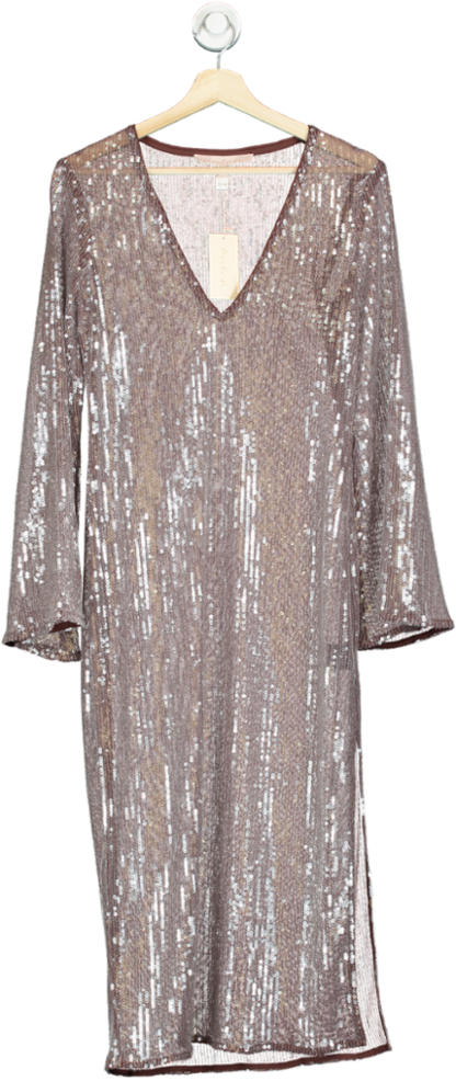 hutch Brown Demi Sequin Long Sleeve V-neck UK XS