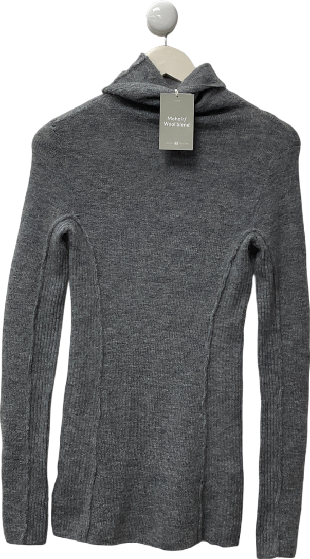 H&M Grey Mohair-blend Polo-neck Jumper UK S