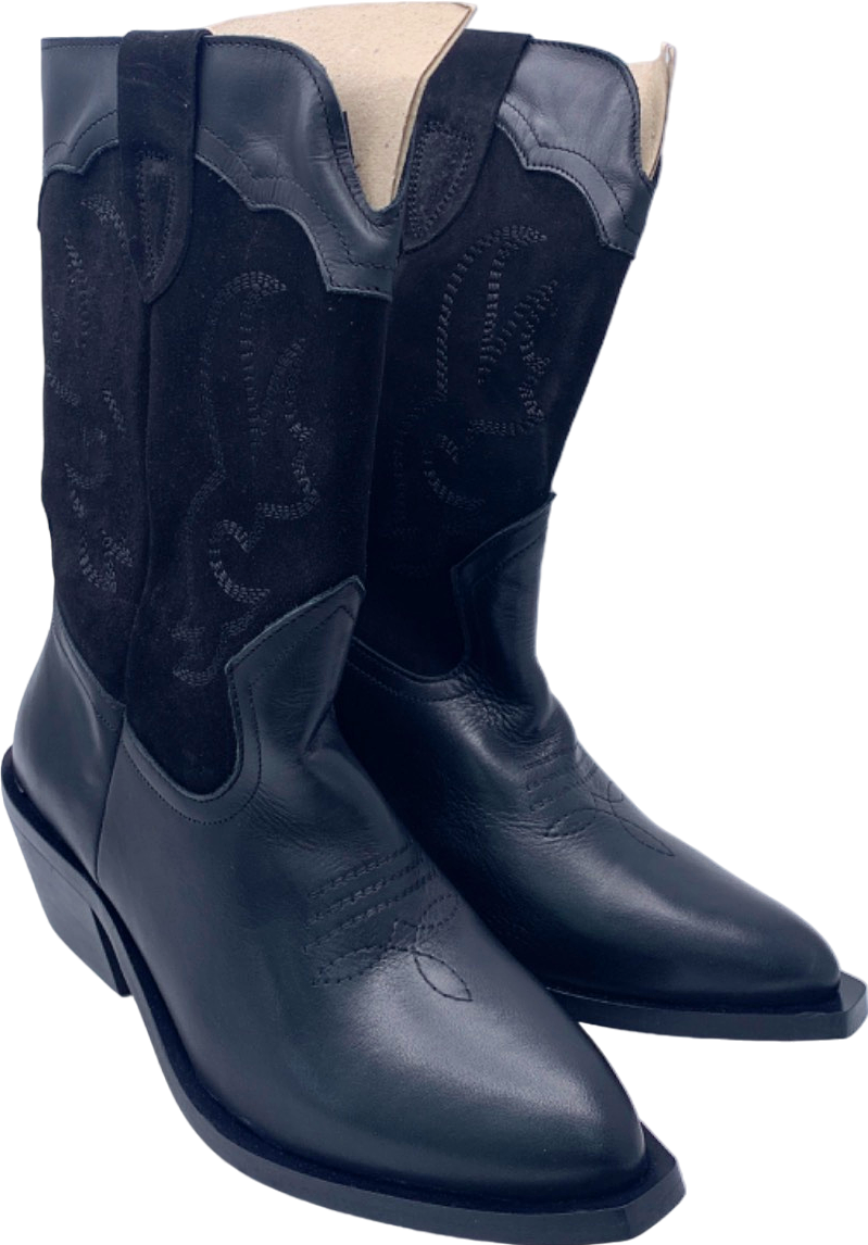 Pilcro Black Leather Cowboy Boots UK 6