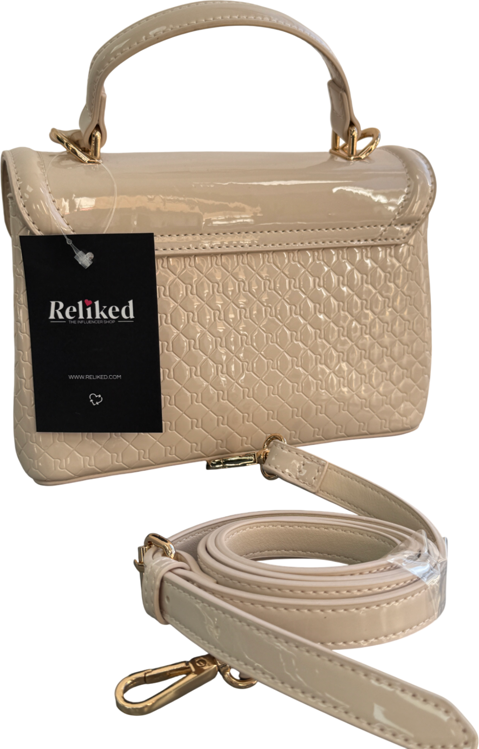 River Island Cream Patent Mini Top Handle Bag With Crossbody Strap