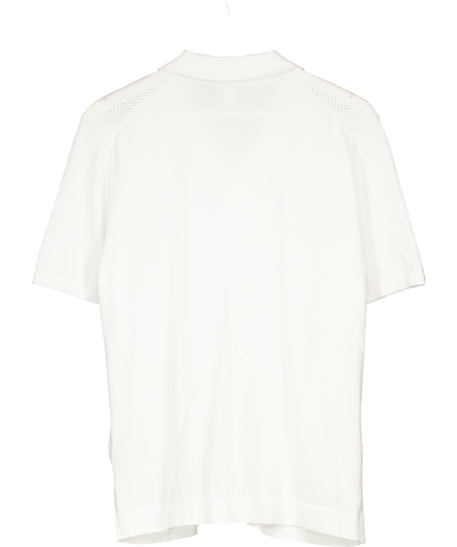 REISS White Fortune Cable Knit Cuban Collar Shirt UK M