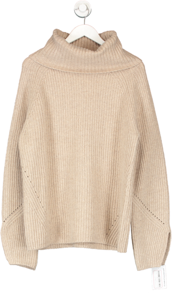 Lilysilk Beige Oversized Merino Wool Sweater With Slit Sleeves UK S