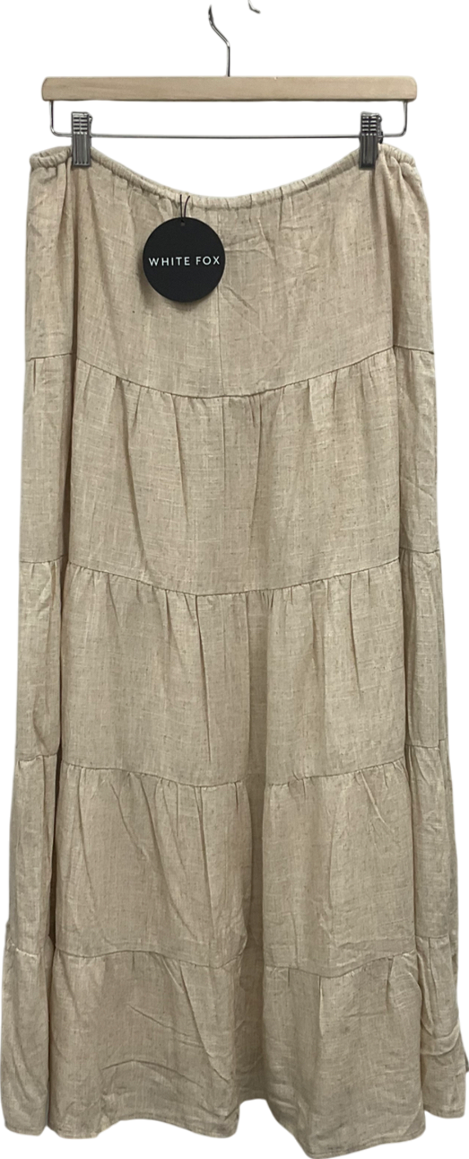 White Fox Beige Act The Part Linen Maxi Skirt UK L