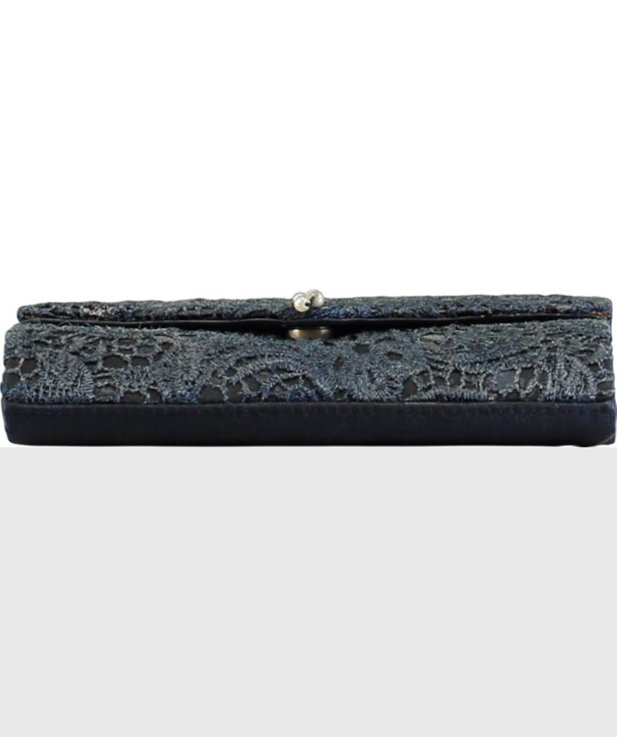 Blue Crochet Lace Pearl Clutch Bag