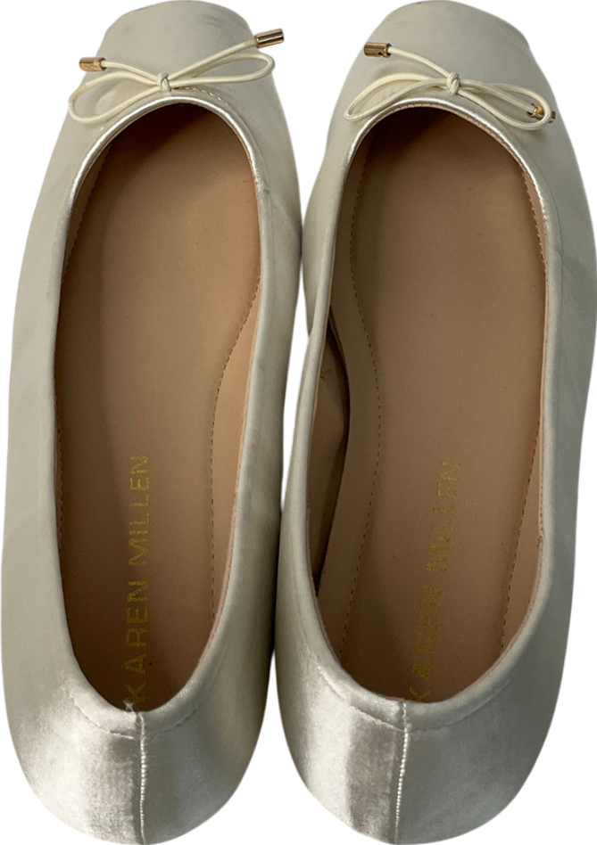 Karen Millen Cream Square Toe Satin Ballerina UK 5 EU 38 👠