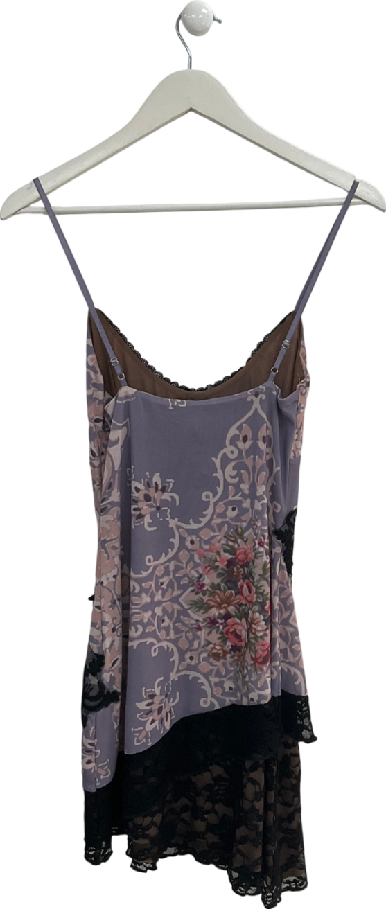 Tiger Mist Multicoloured Lace Trimmed Floral Mesh Mini Dress UK S