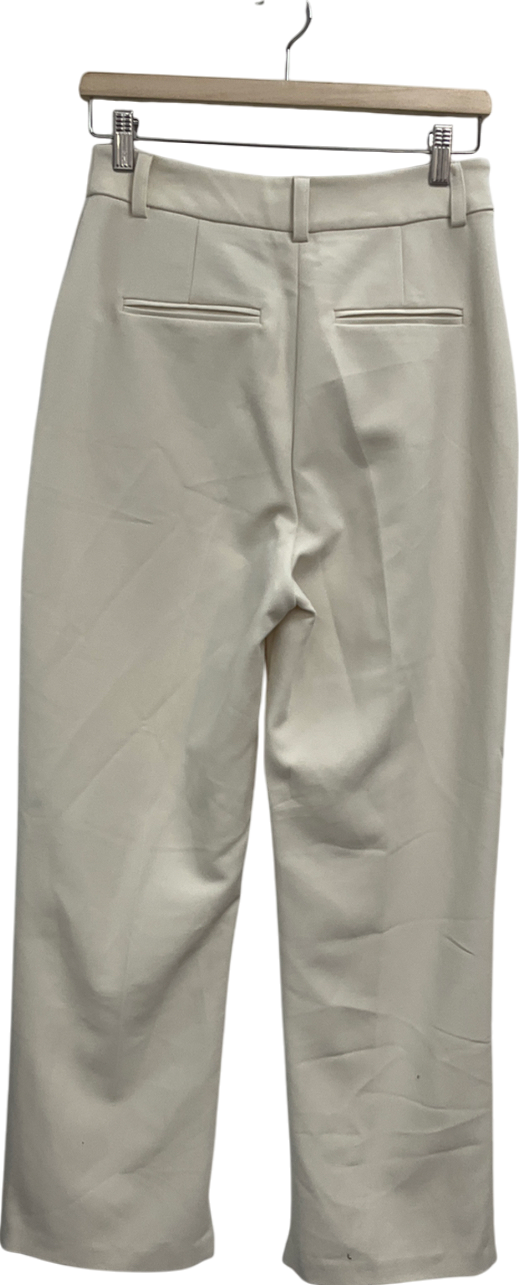NA-KD Cream Straight Mid Waist Twill Suit Pants UK 10