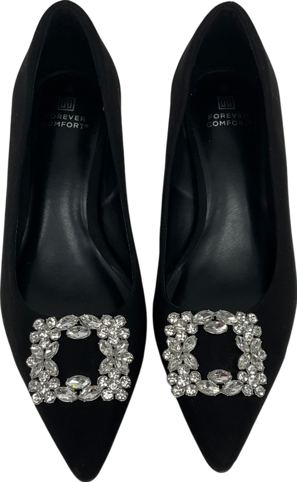 forever comfort Black Slip On Dimante Buckle Heels UK 5 EU 38 👠