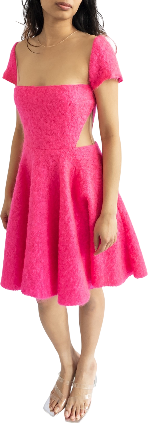 NATALIA KAUT Contmeporary Designer Pink Mohair Cut Out Skater Dress UK 10