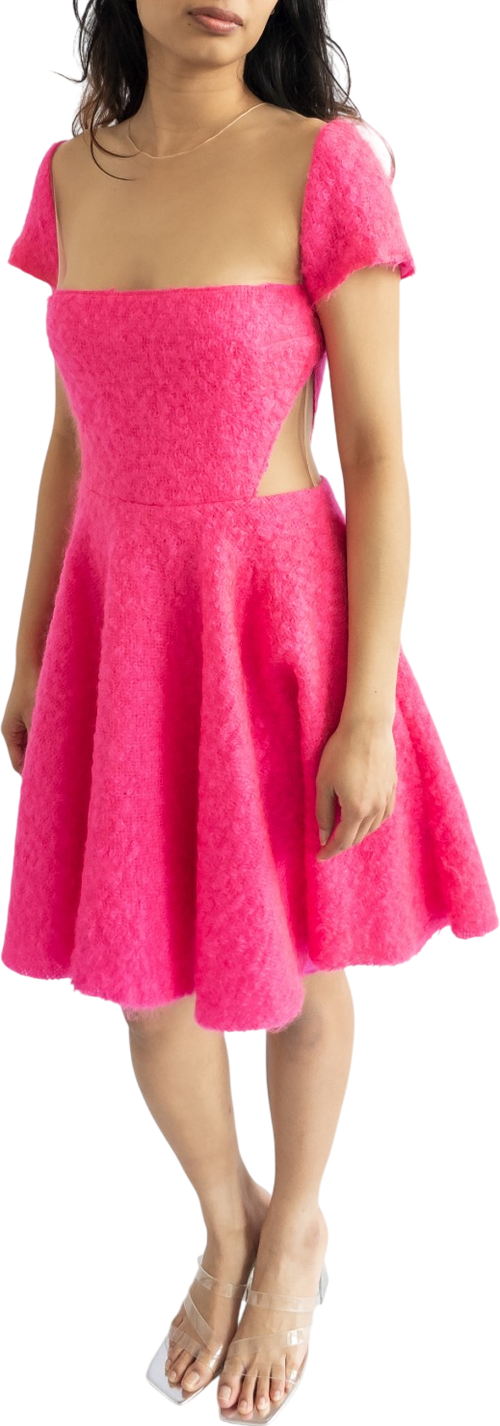 NATALIA KAUT Contmeporary Designer Pink Mohair Cut Out Skater Dress UK 10