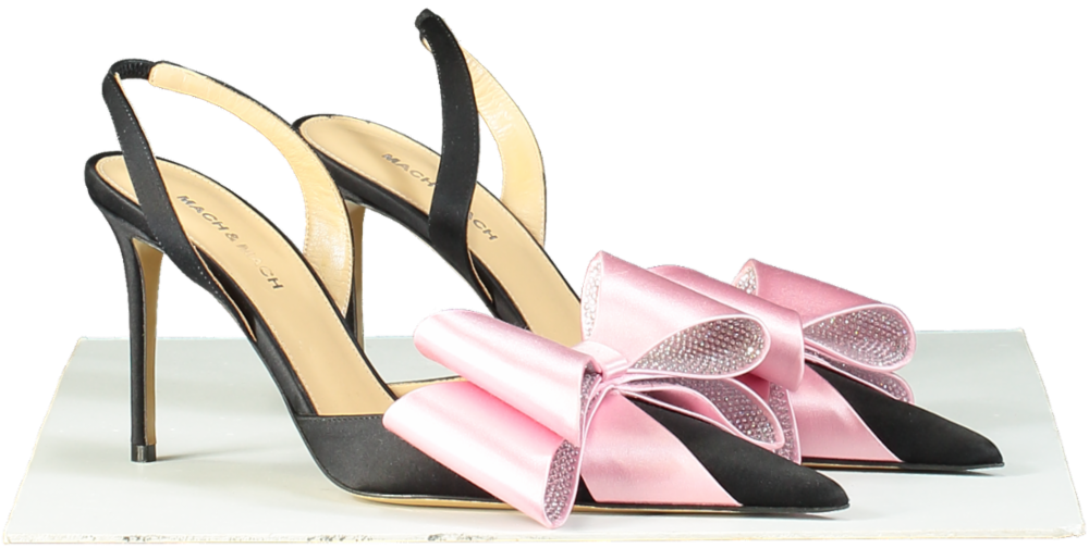 Mach & Mach Black and Pink Crystal Bow Slingback Heels EU 40 UK 7