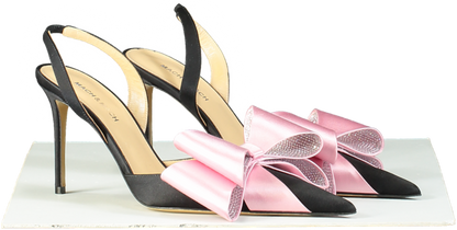 Mach & Mach Black and Pink Crystal Bow Slingback Heels EU 40 UK 7