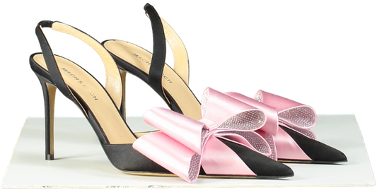 Mach & Mach Black and Pink Crystal Bow Slingback Heels EU 40 UK 7