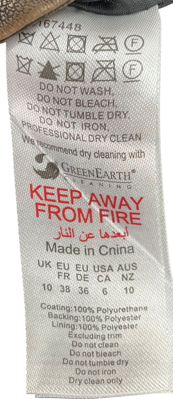 PrettyLittleThing Washed Brown Faux Leather Brushed Seams Biker Jacket UK 10