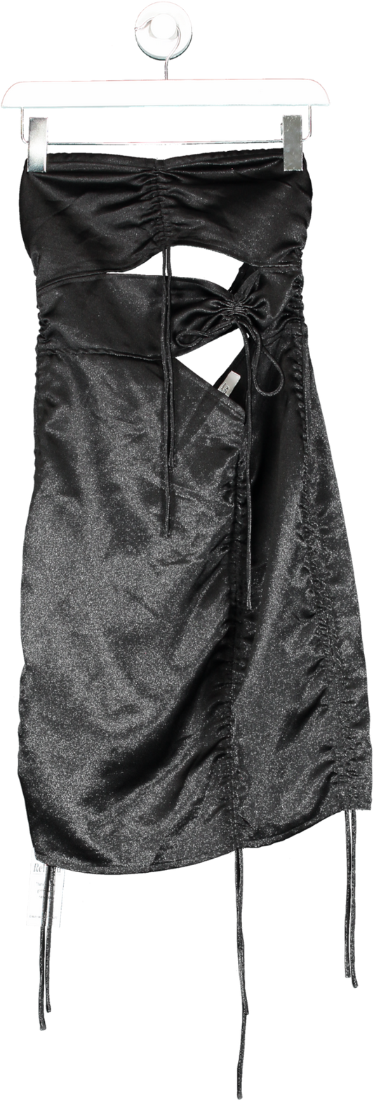 Misspap Black Satin Cut Out Multi Ruched Mini Dress UK 8