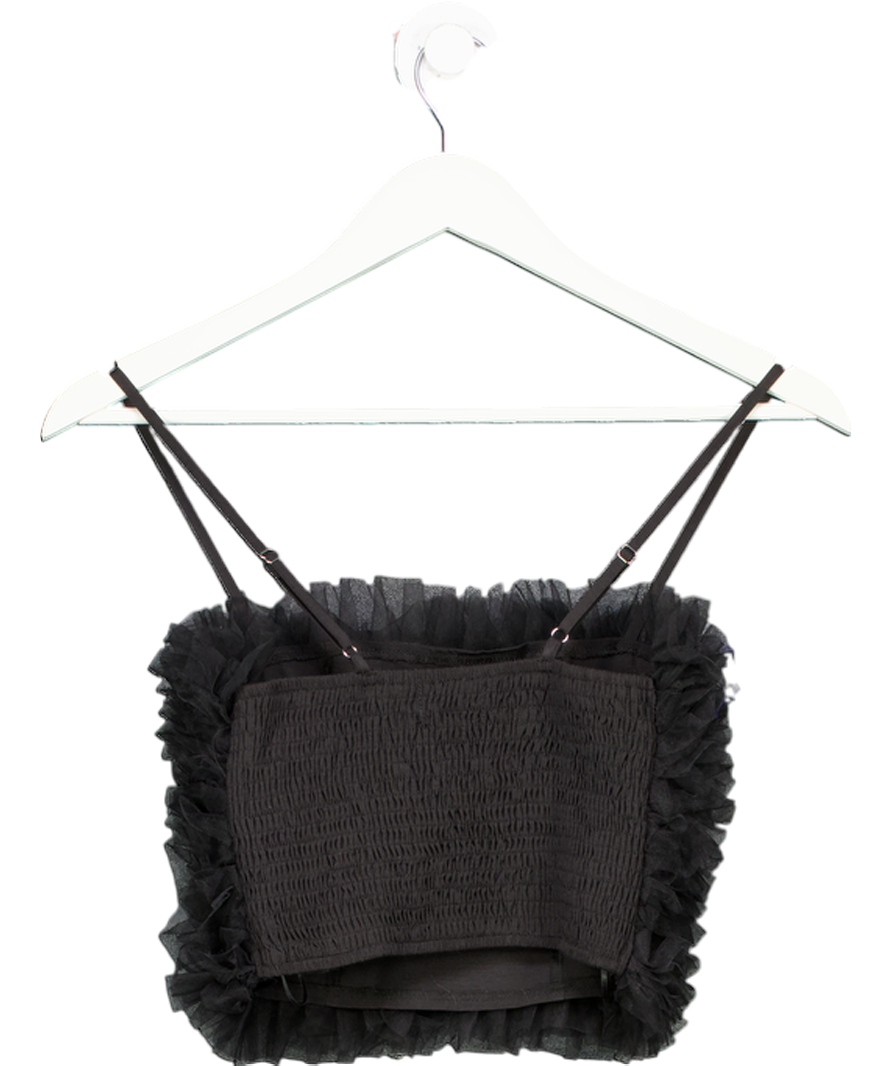 QUIZ Black Tule Ruffle Strappy Crop Top UK 6