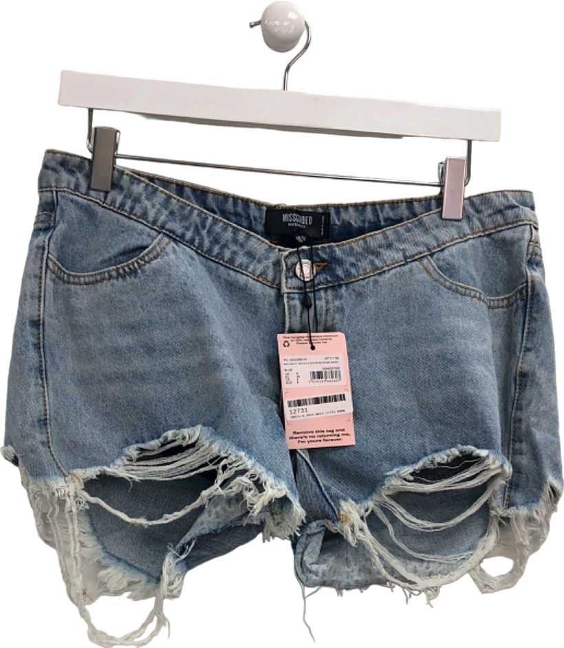 Missguided Blue Distressed Maternity Denim Shorts UK 8