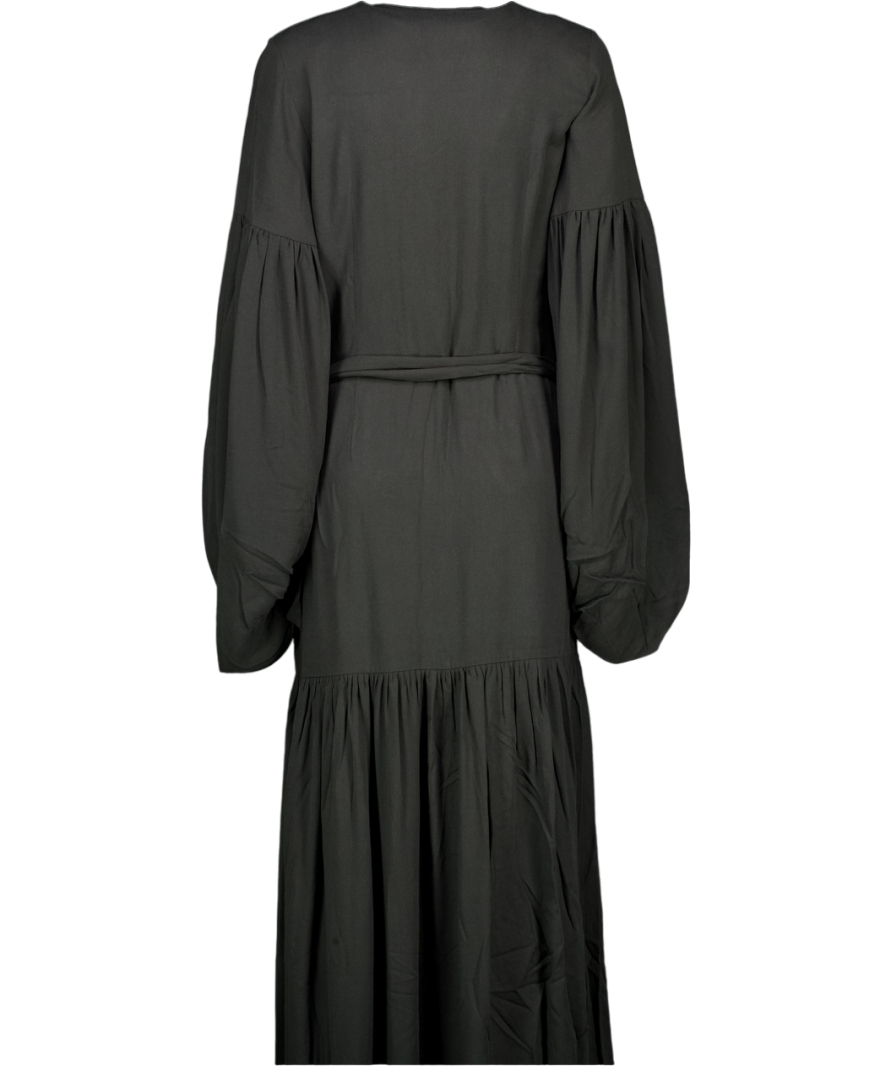 By Malene Birger Black Viscose / Lyocell Frilla Textured Maxi Wrap Dress Fr34 UK 6