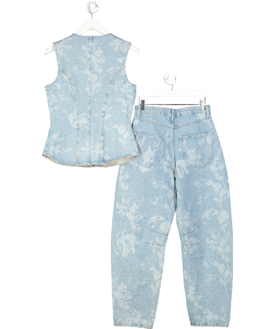 ASOS Blue floral Denim 2-piece Waistcoat And Straight Leg Jeans Set UK 10