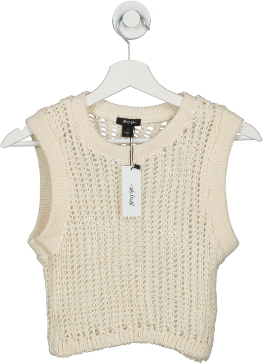 Nasty Gal Cream Knitted Cropped Tank Top UK S