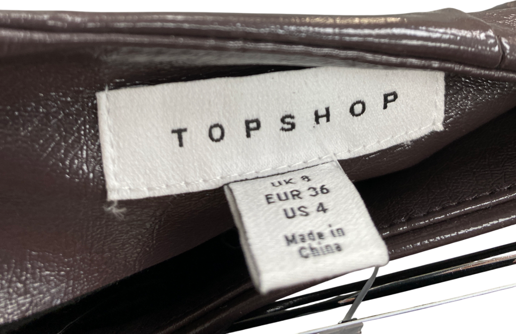 Topshop Brown Faux Leather Mini Skirt UK 8