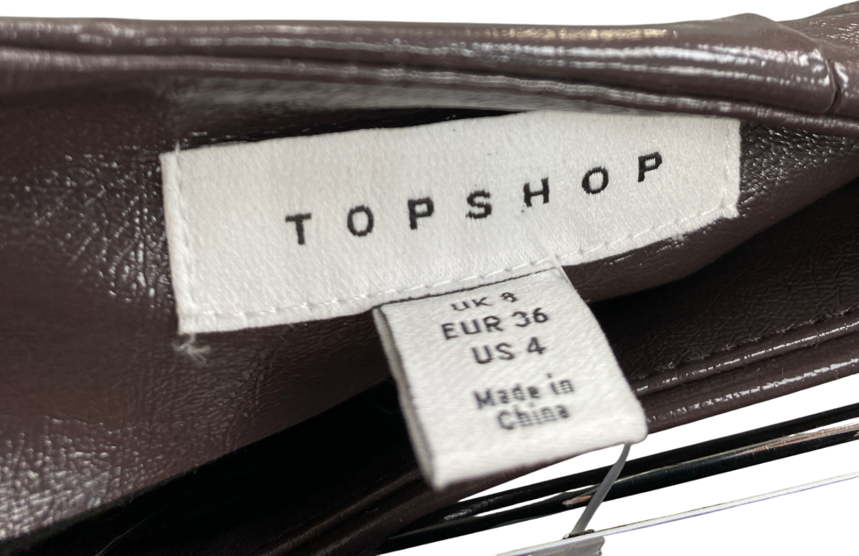 Topshop Brown Faux Leather Mini Skirt UK 8